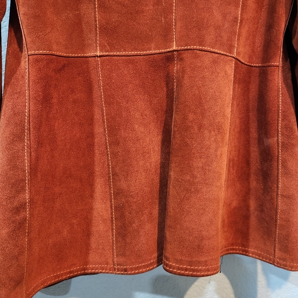 Vtg Burnt Orange Suede Penny Lane Jacket Groovy 70s Leather Western Coat 13 14 L - Picture 15 of 16